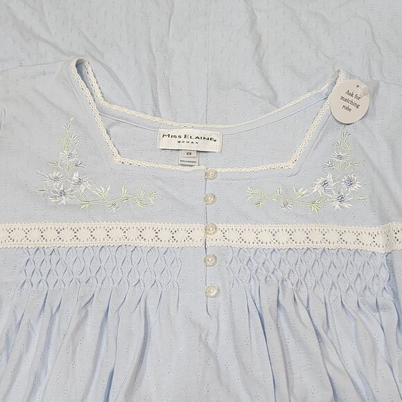Miss Elaine Short Nightgown Embroidery Pintuck Detail Light Blue Size 2X - Picture 4 of 8